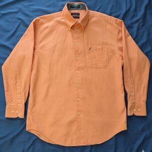 Nautica Men's Peach Button-Down Oxford Shirt Y2K